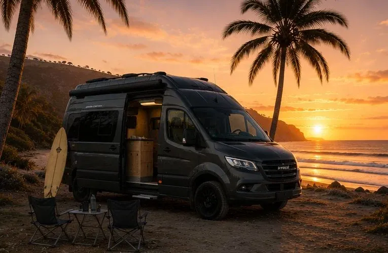 Mann kocht im Campervan